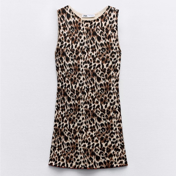 Zara NWT knit leopard print mini dress - Picture 1 of 6